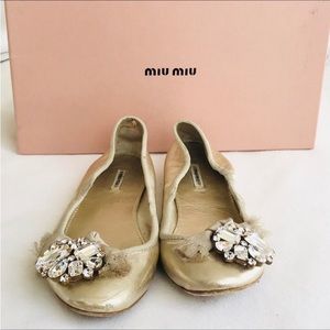 Miu Miu Champagne Gold Crystal Jewel ballet flats SZ 5.5